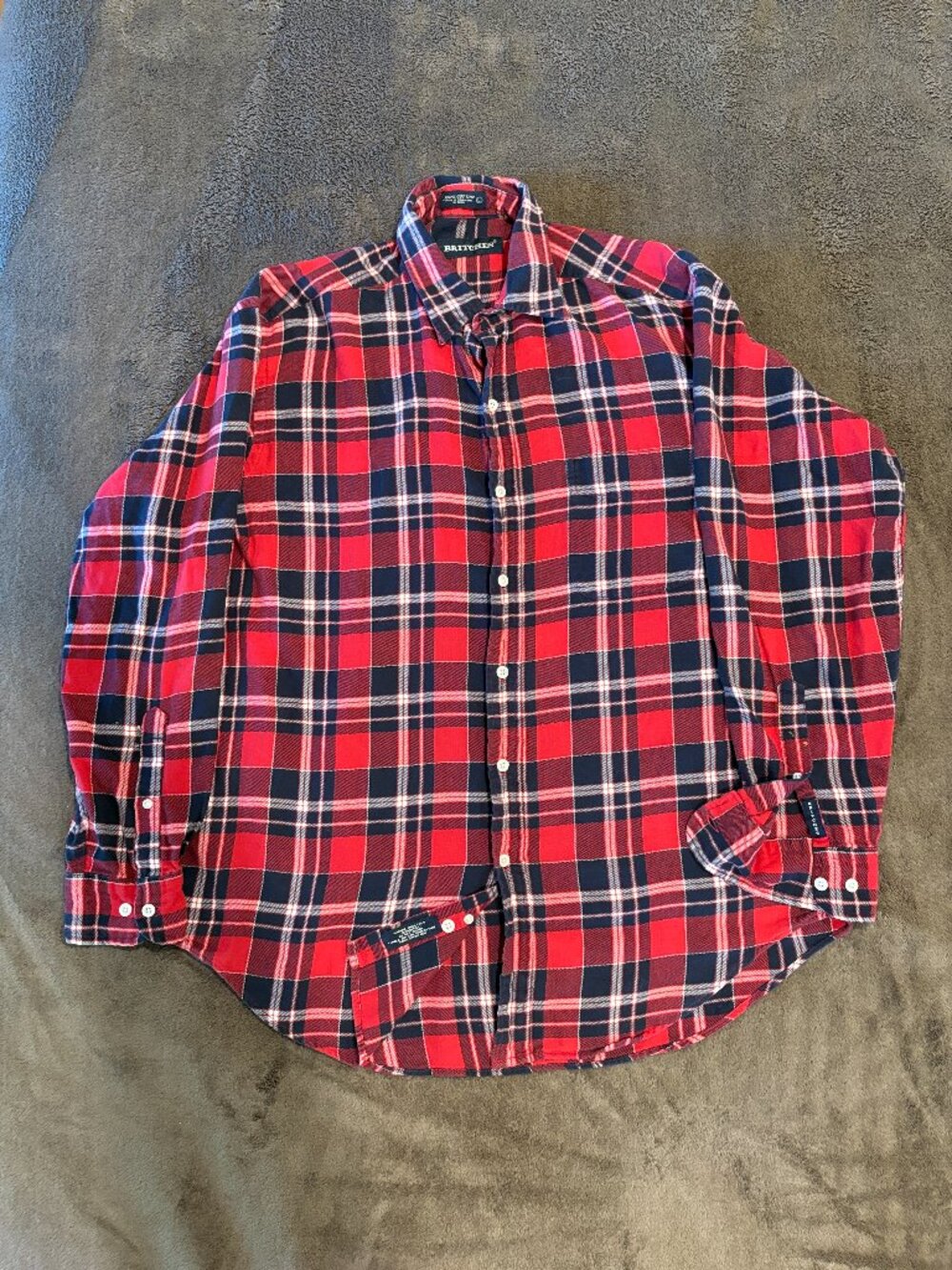 Britches Great Outdoors Red Navy Tartan Plaid Cotton Flannel Shirt Large